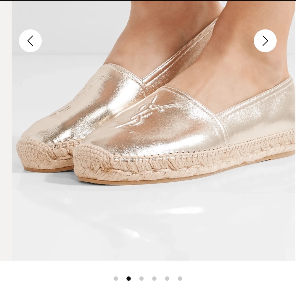 YSL Logo-embossed metallic leather espadrilles